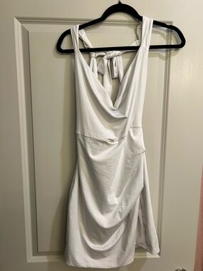 White Cowl Front Mini Dress